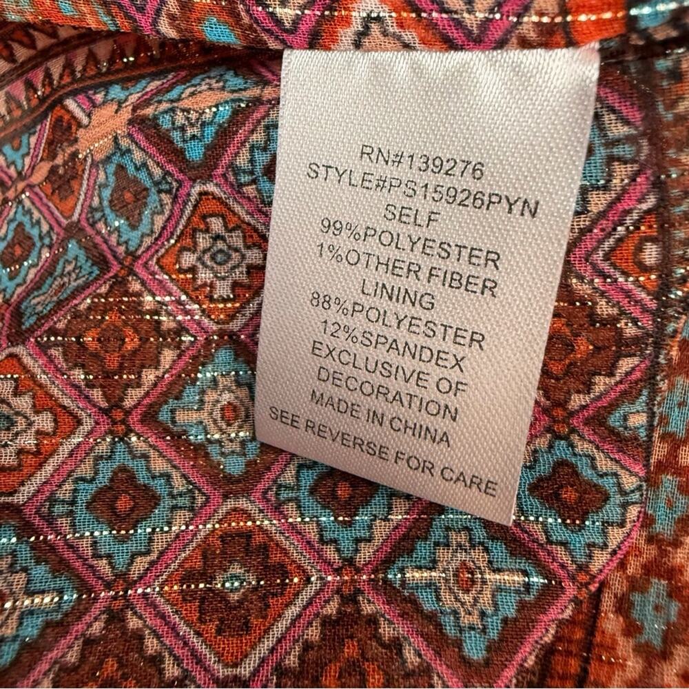Pale Sky Orange Blue Bohemian style Top Silver threads Camisole Smocking V Neck - Picture 15 of 16